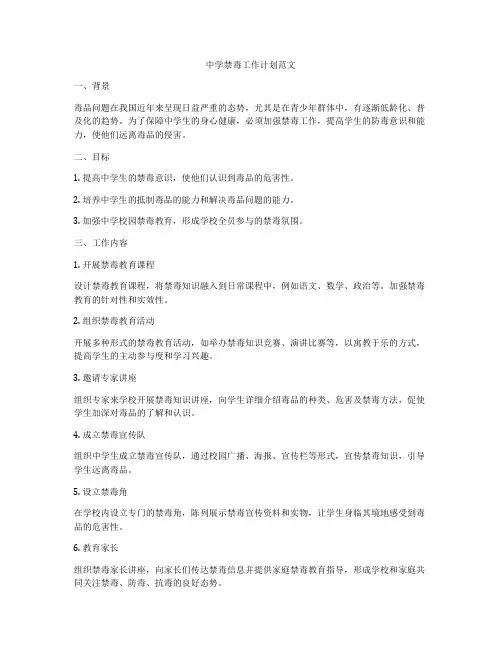 中学禁毒工作计划范文