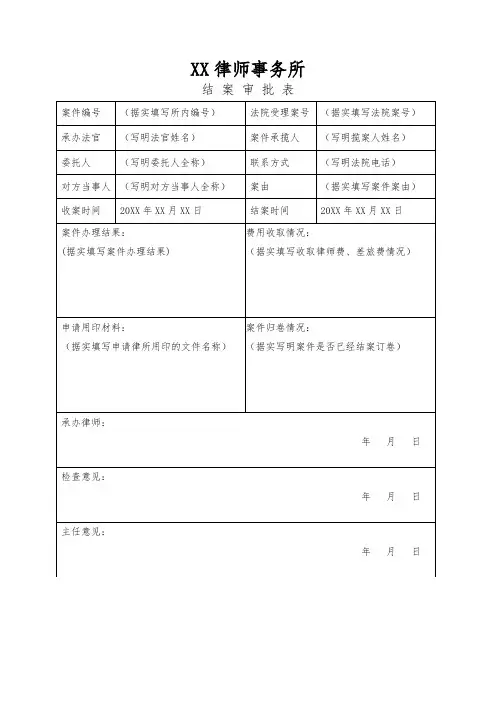 律师承办案件结案审批表