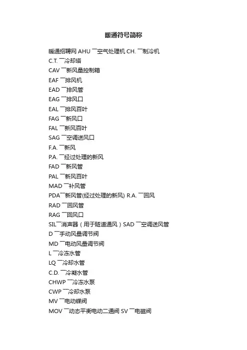暖通符号简称