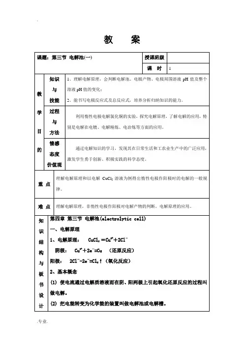 高中化学《第四章 电化学基础》第三节 电解池人教版选修四