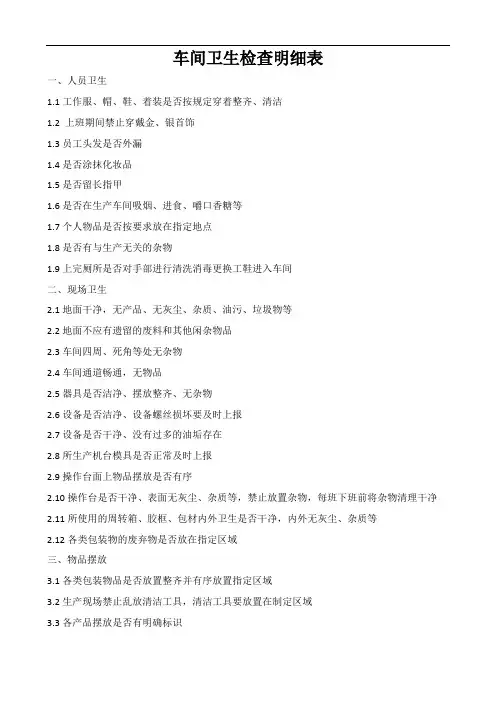 车间卫生检查明细表