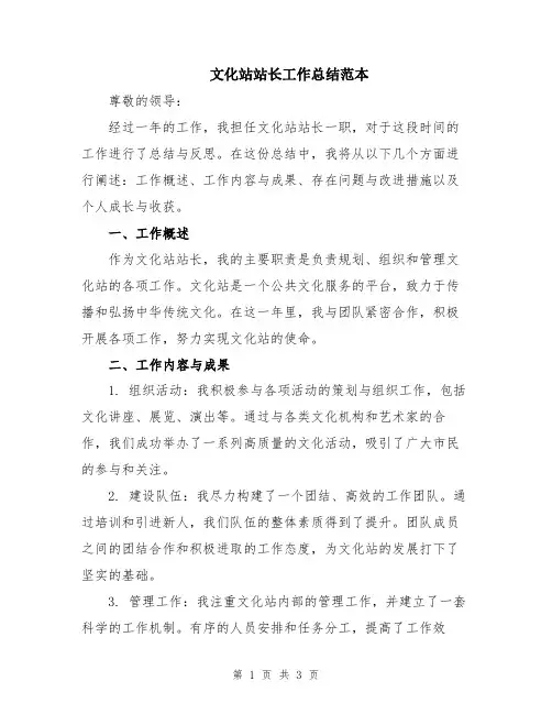 文化站站长工作总结范本