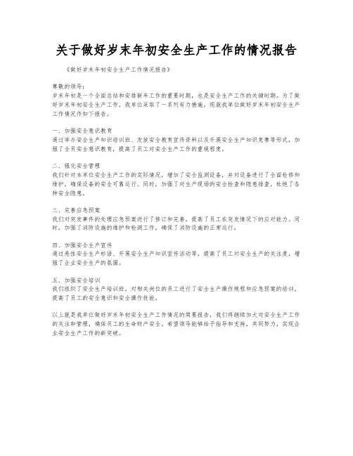 关于做好岁末年初安全生产工作的情况报告