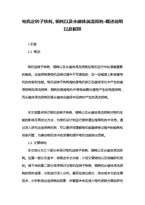 电机定转子铁耗、铜耗以及永磁体涡流损耗-概述说明以及解释