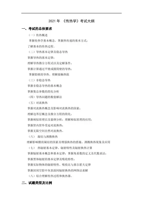 2021年《传热学》考试大纲