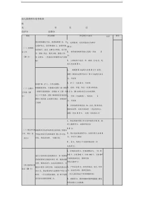 幼儿园教师年度考核表