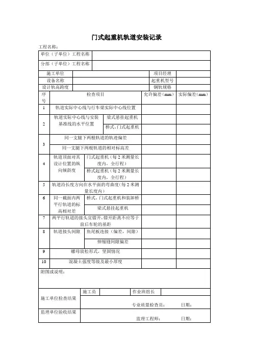 门式起重机轨道安装记录
