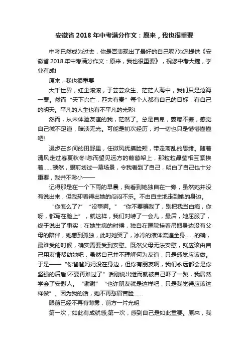 安徽省2018年中考满分作文：原来，我也很重要