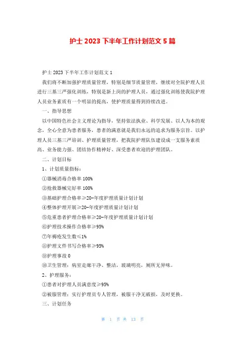 护士2023下半年工作计划范文5篇