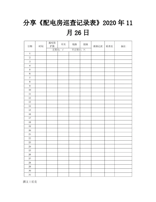 分享《配电房巡查记录表》2020年11月26日