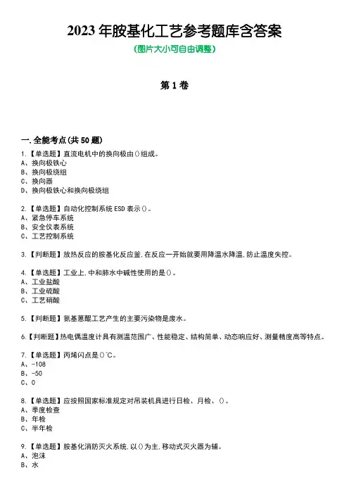 2023年胺基化工艺参考题库含答案3