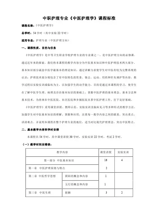 中医护理学课程标准