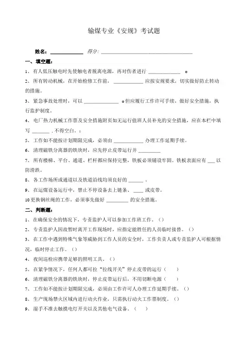 输煤专业安规考试题.doc