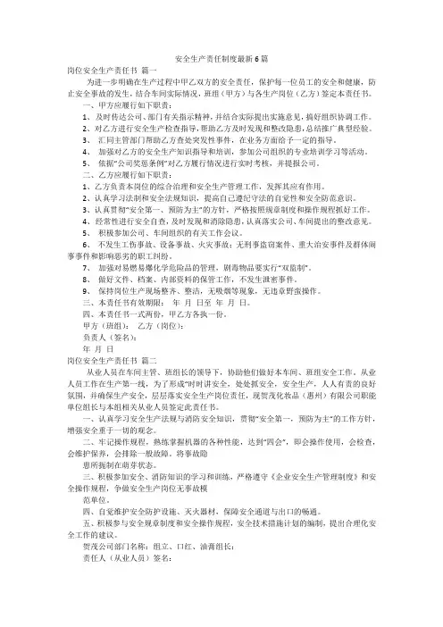 安全生产责任制度最新6篇