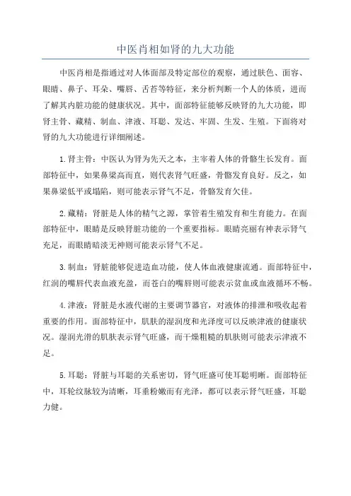 中医肖相如肾的九大功能
