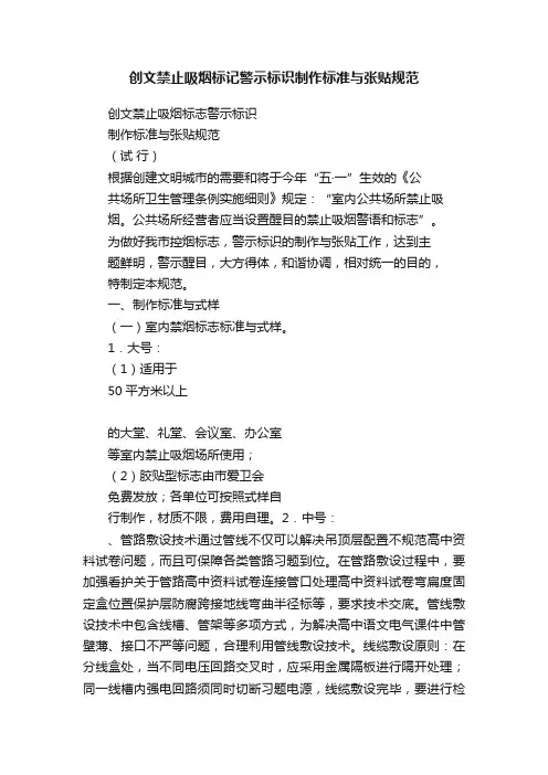 创文禁止吸烟标记警示标识制作标准与张贴规范