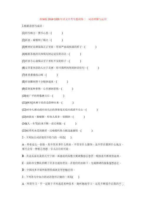 2019-2020年语文中考专题训练二 词语理解与运用
