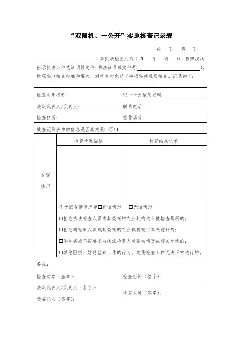 “双随机、一公开”实地核查记录表