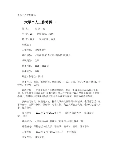 大学个人工作简历