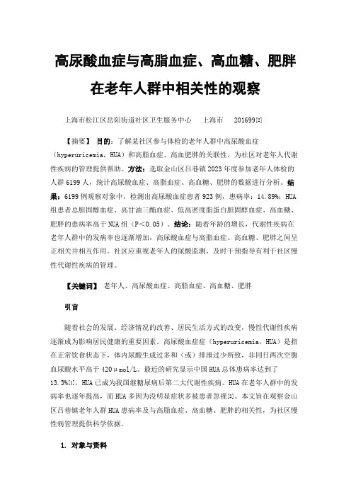 高尿酸血症与高脂血症、高血糖、肥胖在老年人群中相关性的观察