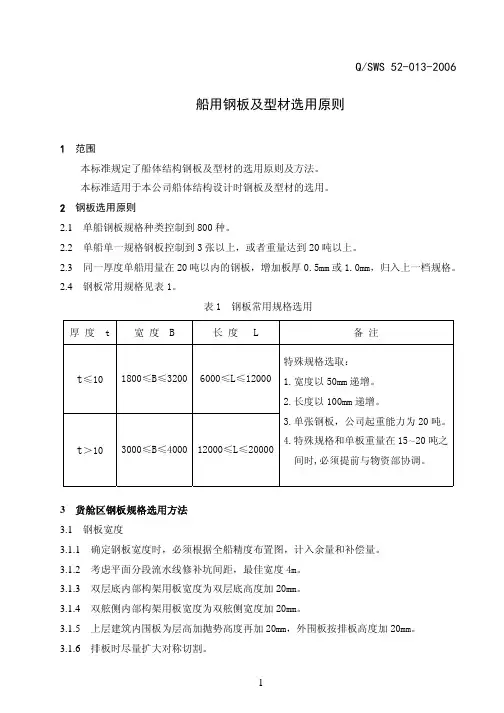 船用钢板及型材选用原则