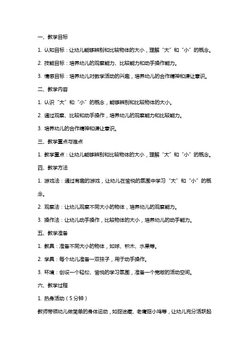 小班《大的和小的》数学教案与反思