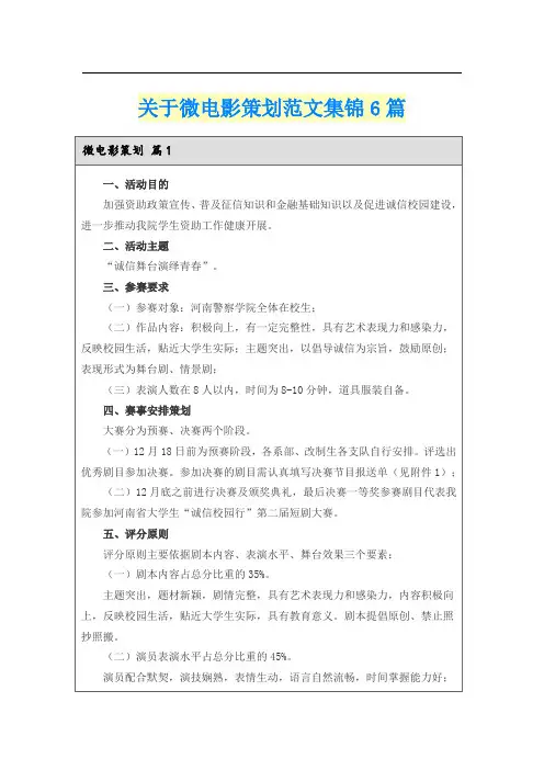 关于微电影策划范文集锦6篇