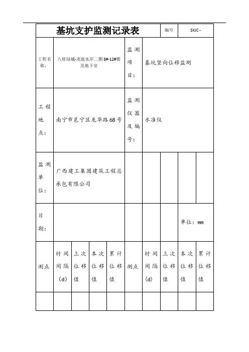 基坑支护监测记录表