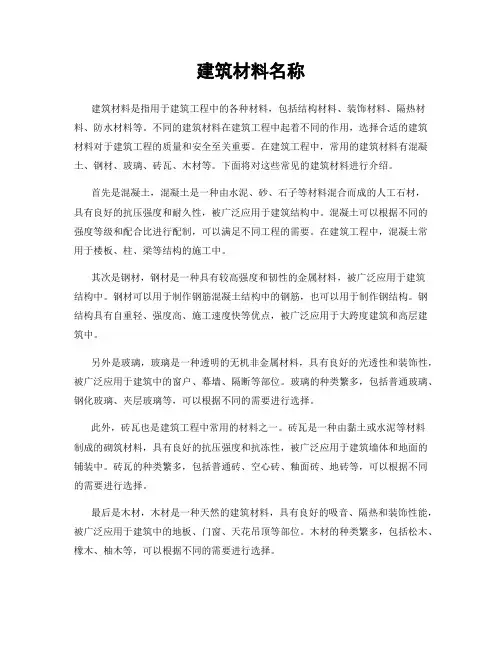 建筑材料名称