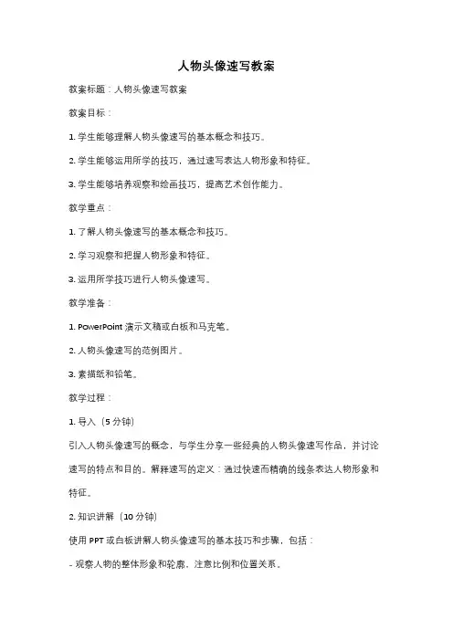人物头像速写教案