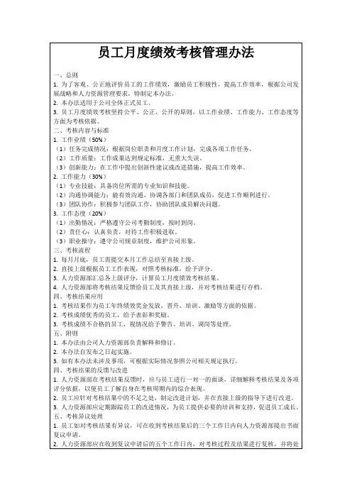 员工月度绩效考核管理办法