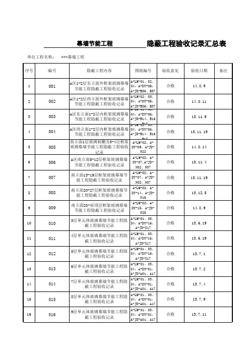 节能隐蔽汇总表