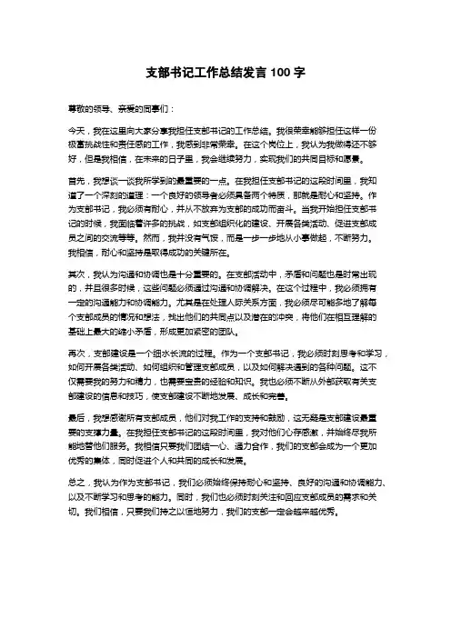 支部书记工作总结发言100字