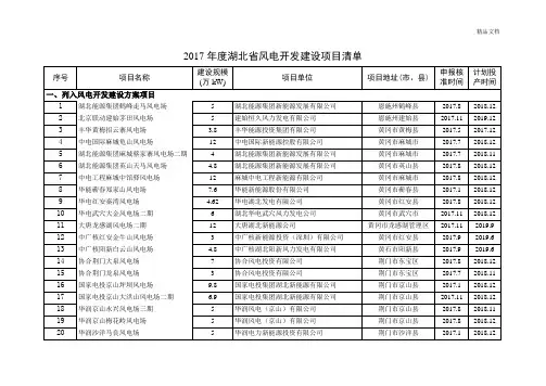 湖北省风电开发建设项目清单