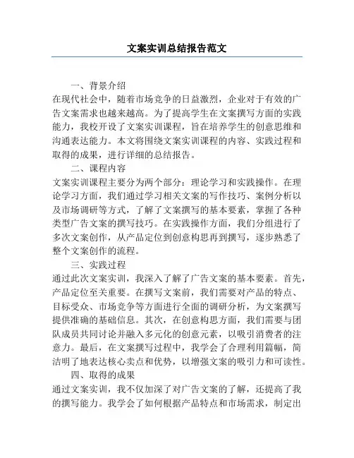 文案实训总结报告范文