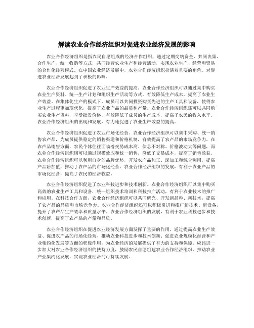 解读农业合作经济组织对促进农业经济发展的影响