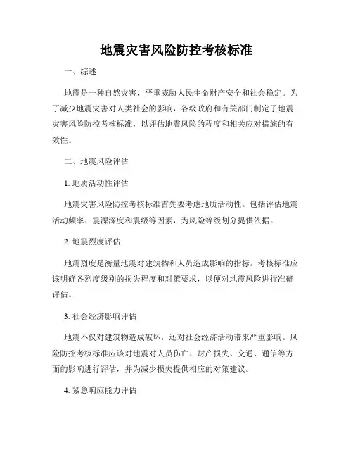 地震灾害风险防控考核标准