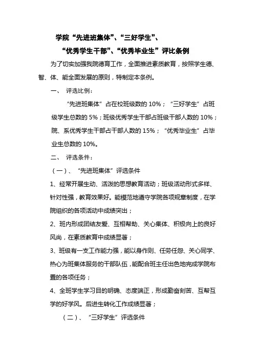 学院先进班集体三好学生优秀学生干部优秀毕业生评比条例