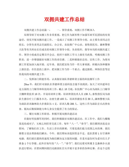 2020年工作总结-双拥共建工作总结