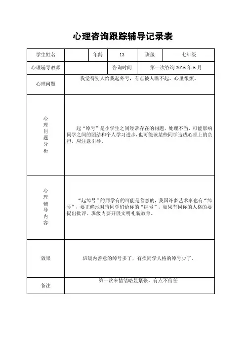心理咨询跟踪辅导记录表