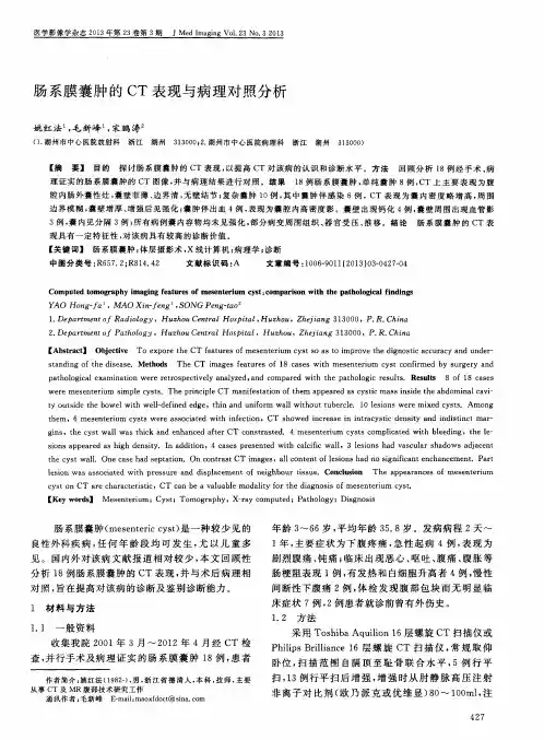 肠系膜囊肿的CT表现与病理对照分析