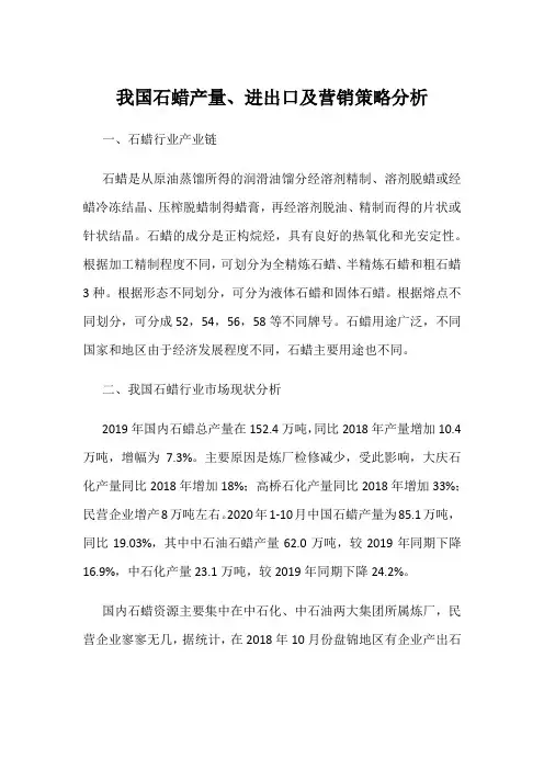 我国石蜡产量、进出口及营销策略分析