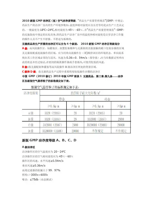 2010新版GMP洁净区(室)空气洁净度等级