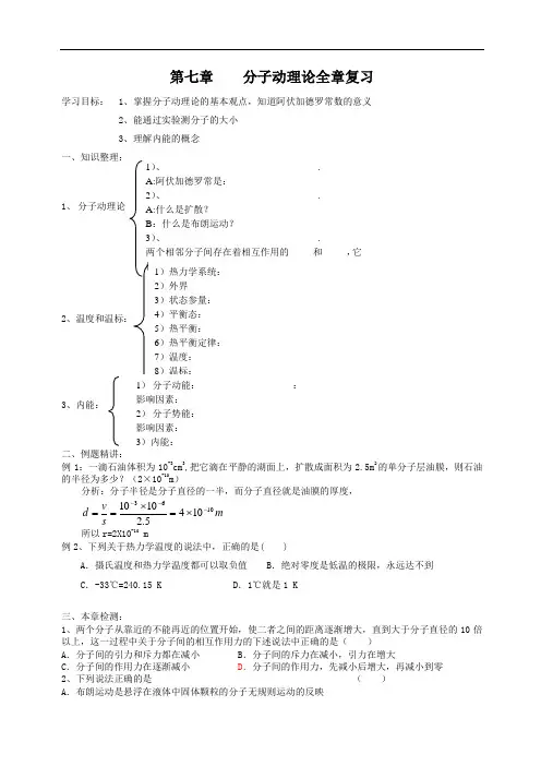 人教版物理选修3-3《分子动理论》全章复习