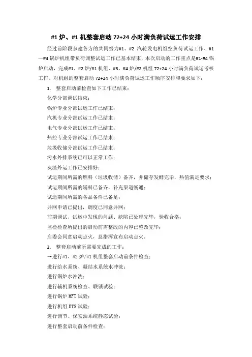 济南整套启动72+24小时满负荷试运步骤(安徽新力调试)
