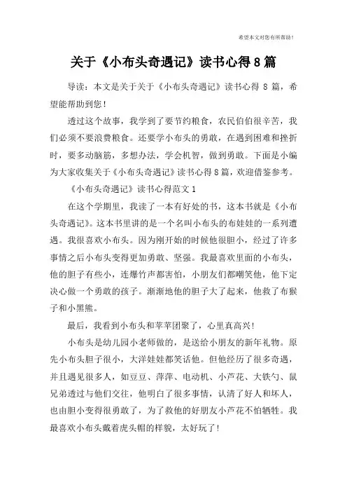 关于《小布头奇遇记》读书心得8篇