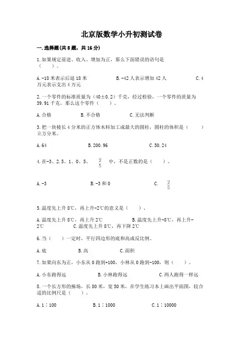 北京版数学小升初测试卷及完整答案(典优)