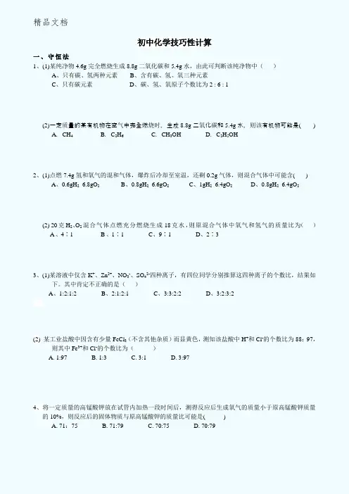 初中化学技巧性计算