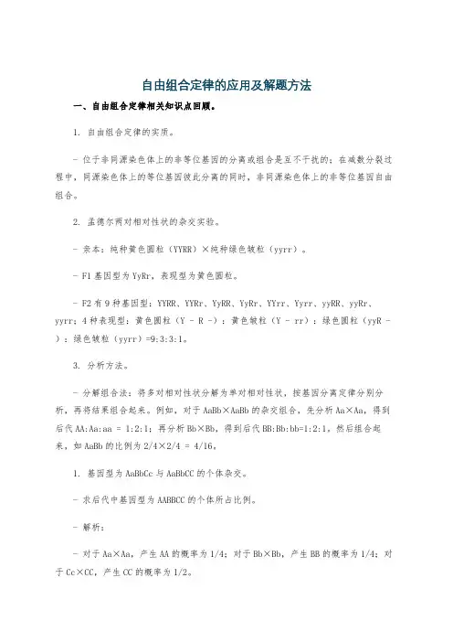 自由组合定律的应用及解题方法