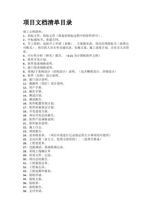 项目文档清单目录